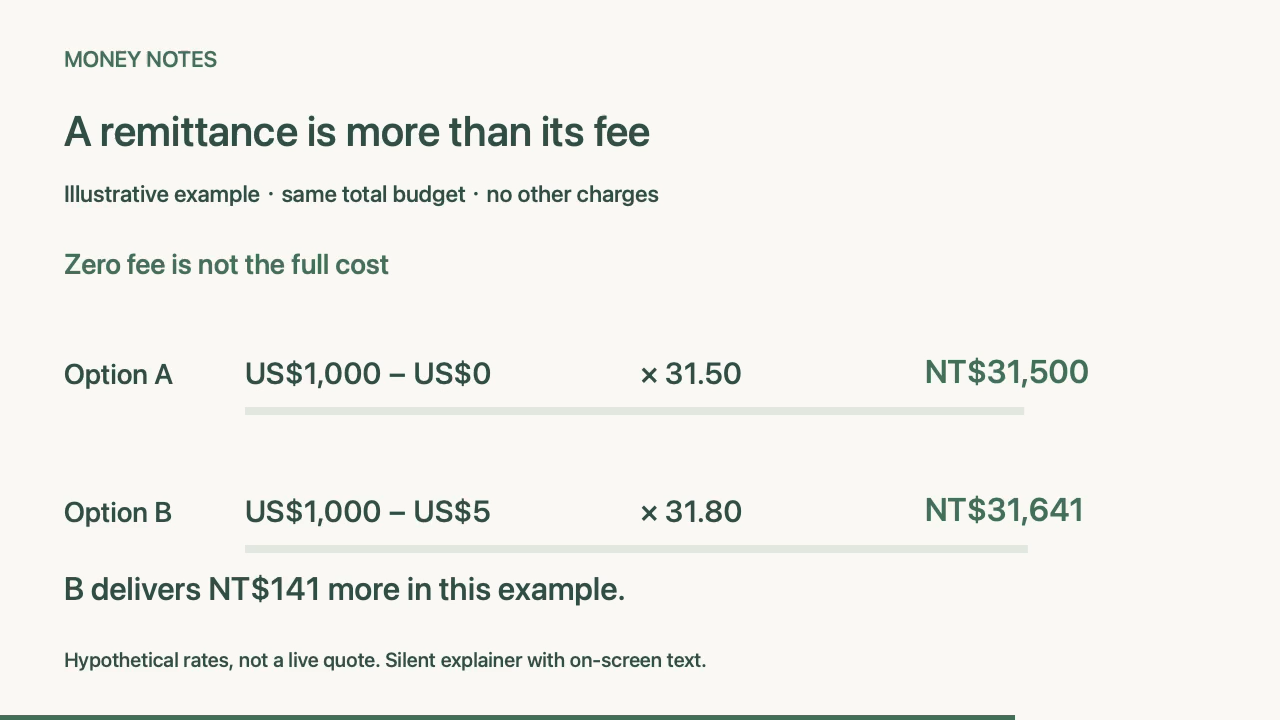 Two hypothetical transfer quotes with different fees and exchange rates